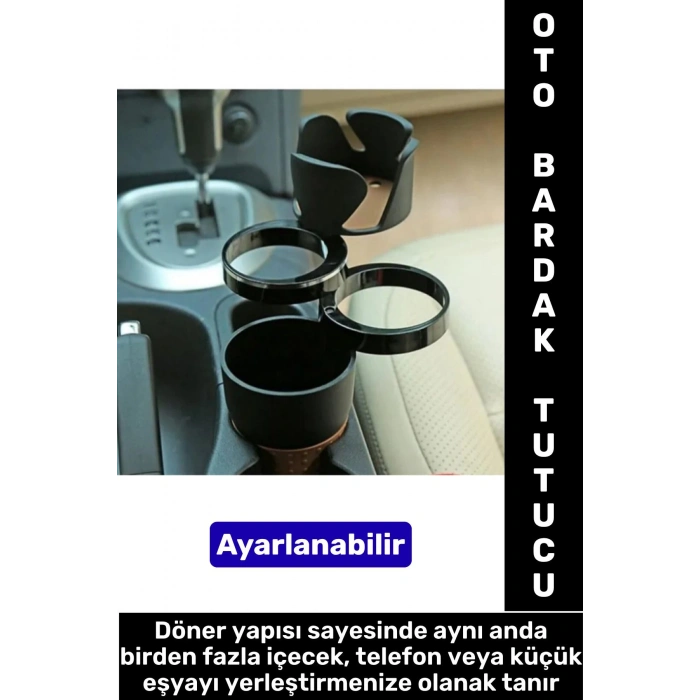 Oto Bardaklık Kullanım Kablo Geçişli Küçük Eşya Bardak Ayarlanabilir Araç İçi Çoklu Bardak Tutacağı