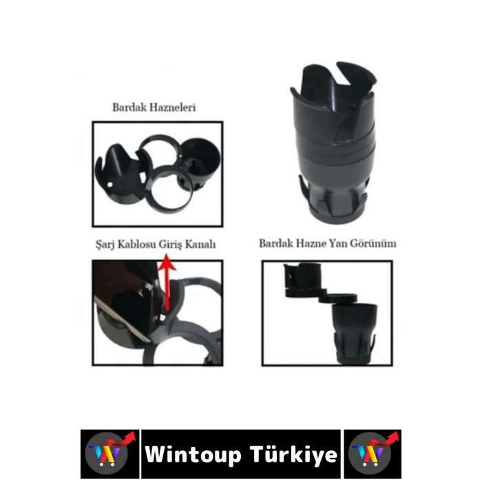 Oto Bardaklık Kullanım Kablo Geçişli Küçük Eşya Bardak Ayarlanabilir Araç İçi Çoklu Bardak Tutacağı