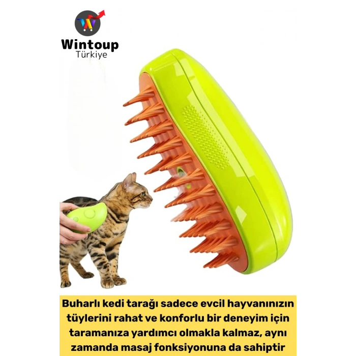 Evcil Hayvan Kedi Banyo Tüy Tarama Masaj Etkili Yumuşak Zararsız Çok Fonksiyonlu Buharlı Tarak