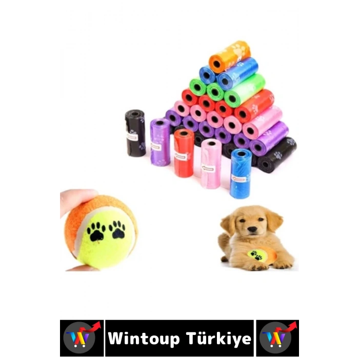 Evcil Hayvan Gezdirme Tuvalet Eğitim Hijyenik Sevimli Pati Desenli Köpek Kaka Poşeti 4 Rulo 60 Poşet