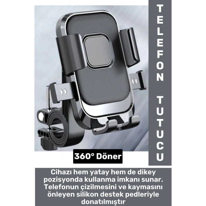 360 Derece Döner Yan Alt Sabitleyici Dikey Yan Kullanım Scooter Motor Bisiklet Gidon Telefon Tutucu