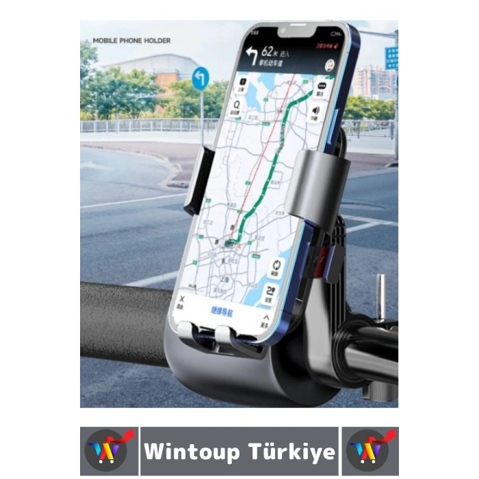 360 Derece Döner Yan Alt Sabitleyici Dikey Yan Kullanım Scooter Motor Bisiklet Gidon Telefon Tutucu