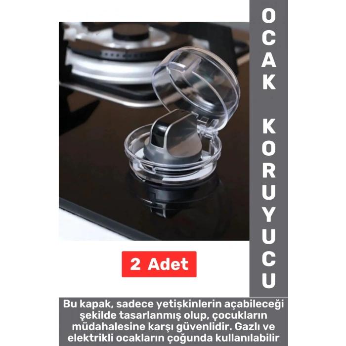 Gazlı Elektrikli Ocak Uyumlu Montajsızz Çocuk Bebek Güvenlik Ocak Düğmesi Koruyucu Kapak 2 Adet