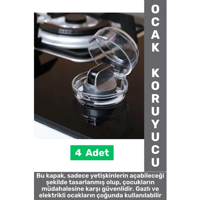 Gazlı Elektrikli Ocak Uyumlu Montajsızz Çocuk Bebek Güvenlik Ocak Düğmesi Koruyucu Kapak 4 Adet
