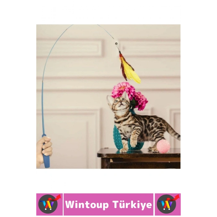 Evcil Hayvan Pet Zihinsel Fiziksel Gelişim İlgi Çeken Eğlenceli Teleskopik Zilli Tüylü Kedi Oyuncağı