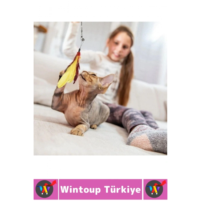 Evcil Hayvan Pet Zihinsel Fiziksel Gelişim İlgi Çeken Eğlenceli Teleskopik Zilli Tüylü Kedi Oyuncağı