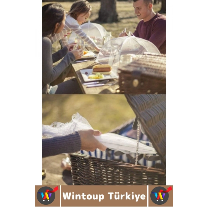 Kamp Piknik Outdoor Rüzgar Toz Sinek Böcek Koruyucu Katlanabilir Pratik Tül Yemek Koruma Şemsiyesi