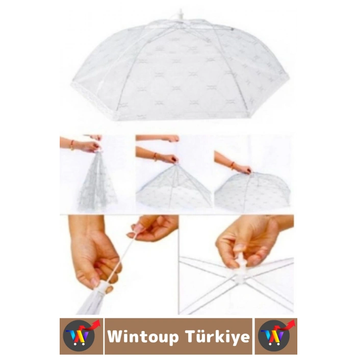 Kamp Piknik Outdoor Rüzgar Toz Sinek Böcek Koruyucu Katlanabilir Pratik Tül Yemek Koruma Şemsiyesi