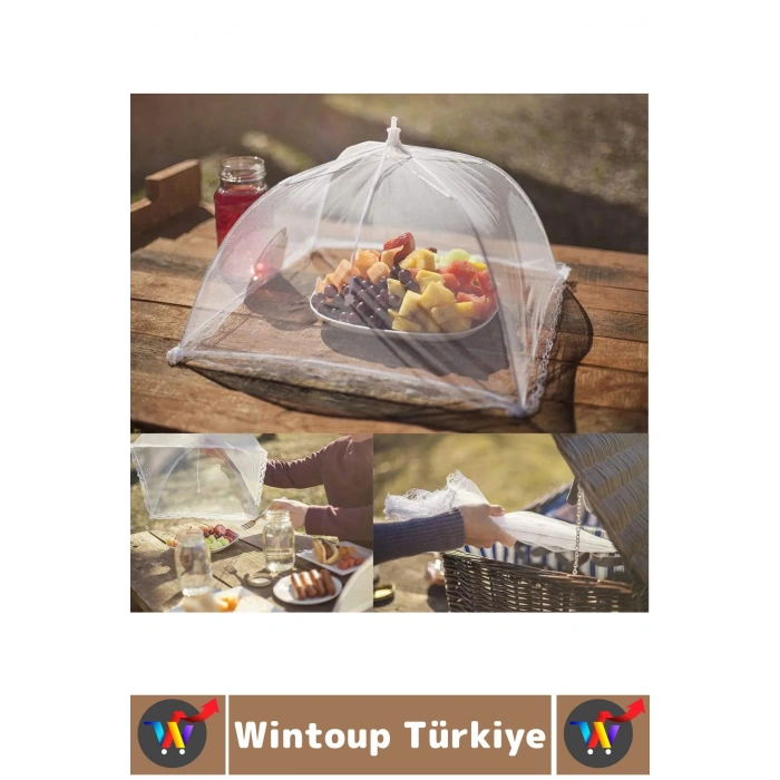Kamp Piknik Outdoor Rüzgar Toz Sinek Böcek Koruyucu Katlanabilir Pratik Tül Yemek Koruma Şemsiyesi