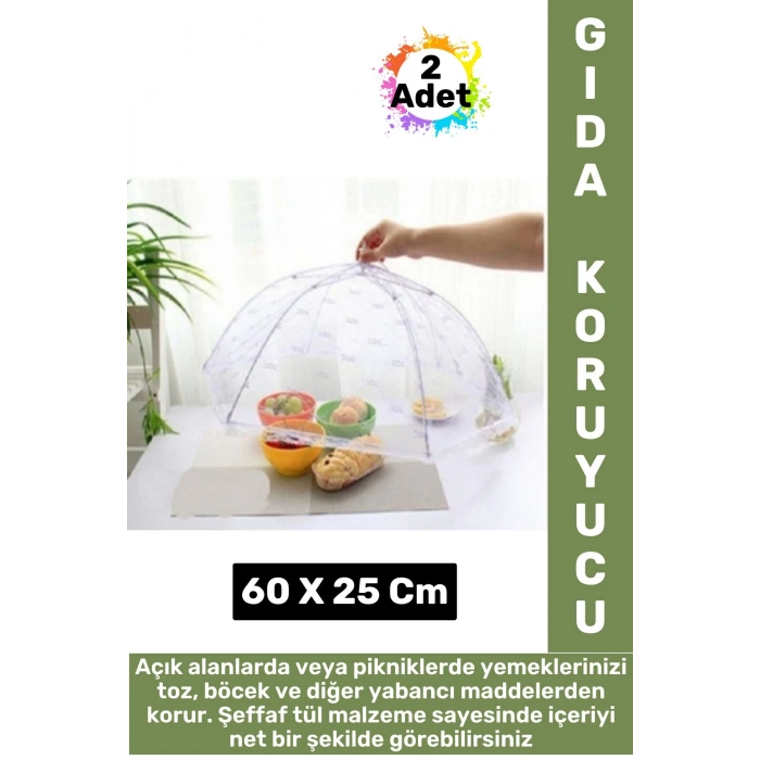Kamp Piknik Outdoor Rüzgar Toz Sinek Böcek Koruyucu Katlanabilir Tül Yemek Koruma Şemsiyesi 2 Adet