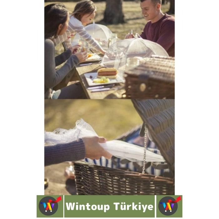 Kamp Piknik Outdoor Rüzgar Toz Sinek Böcek Koruyucu Katlanabilir Tül Yemek Koruma Şemsiyesi 2 Adet