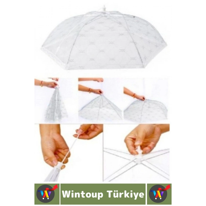 Kamp Piknik Outdoor Rüzgar Toz Sinek Böcek Koruyucu Katlanabilir Tül Yemek Koruma Şemsiyesi 2 Adet