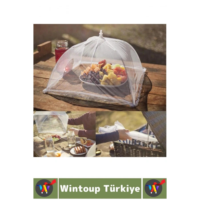 Kamp Piknik Outdoor Rüzgar Toz Sinek Böcek Koruyucu Katlanabilir Tül Yemek Koruma Şemsiyesi 2 Adet