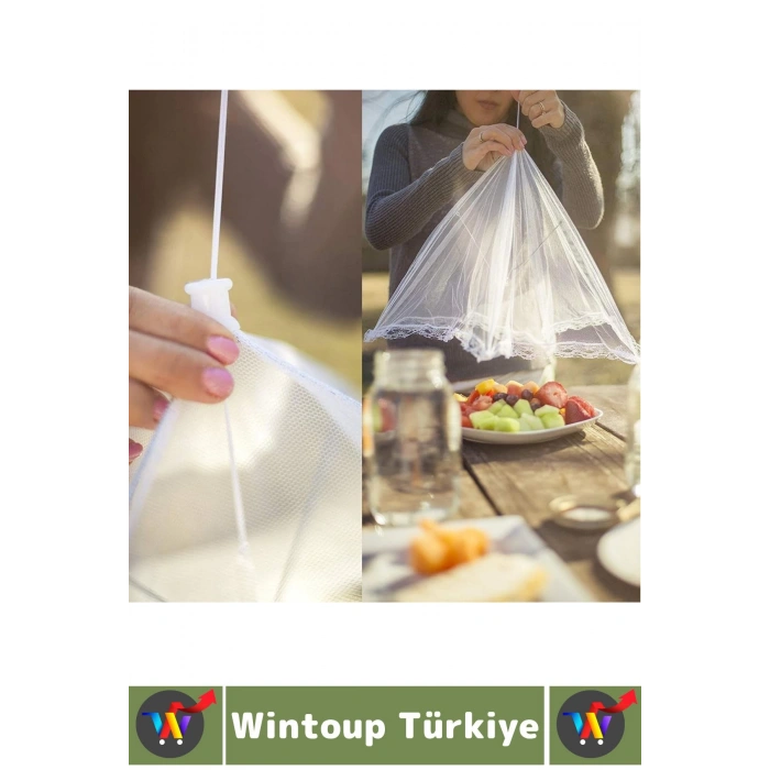 Kamp Piknik Outdoor Rüzgar Toz Sinek Böcek Koruyucu Katlanabilir Tül Yemek Koruma Şemsiyesi 2 Adet