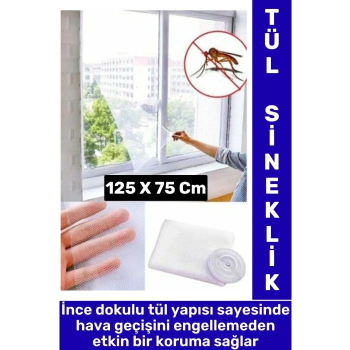 Montaj Gerektirmez Hava Girişi Engellemez Sivrisinek Önleyen Tek Kanat Yapışkanlı Sineklik 125X75 Cm