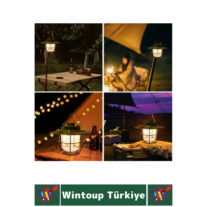 Kamp Piknik Outdoor Asılabilir Tasarım Nostaljik Yağmura Toza Dayanıklı Şarjlı Powerbankli Işıldak