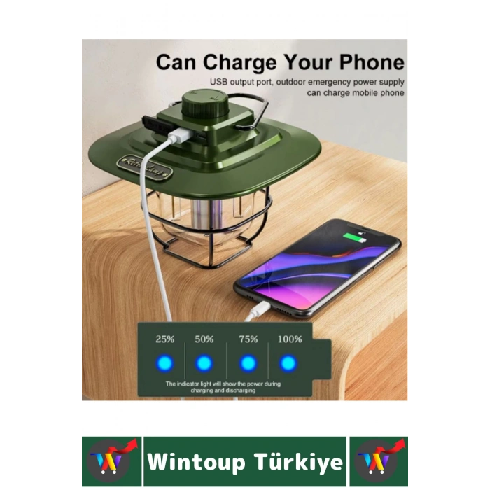 Kamp Piknik Outdoor Asılabilir Tasarım Nostaljik Yağmura Toza Dayanıklı Şarjlı Powerbankli Işıldak