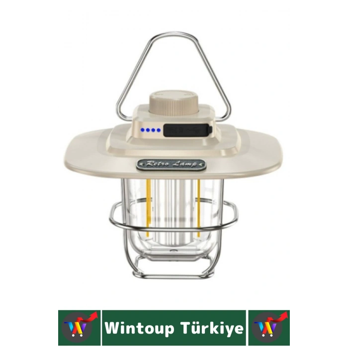 Kamp Piknik Outdoor Asılabilir Tasarım Nostaljik Yağmura Toza Dayanıklı Şarjlı Powerbankli Işıldak