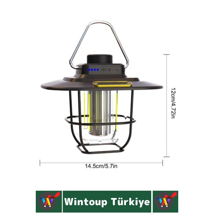 Kamp Piknik Outdoor Asılabilir Tasarım Nostaljik Yağmura Toza Dayanıklı Şarjlı Powerbankli Işıldak