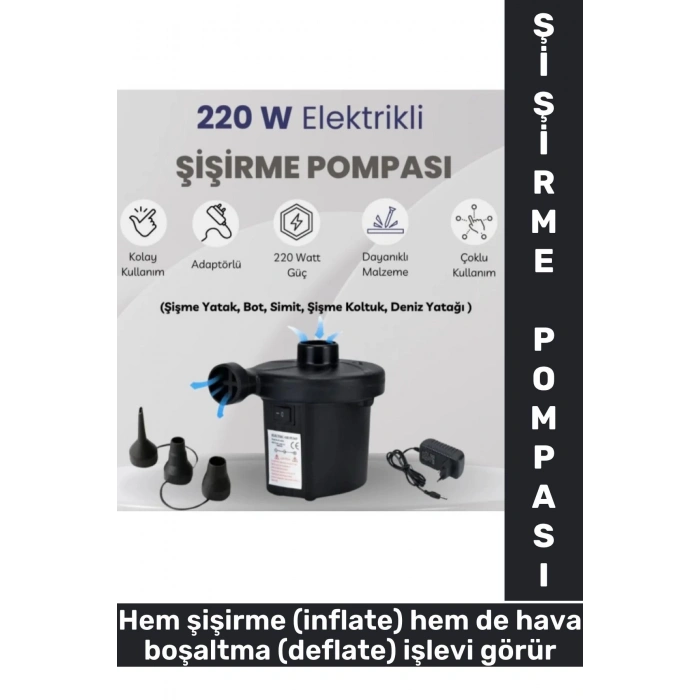 Premium Kamp Outdoor Su Sporları Şişirme Boşaltma 3 Başlıklı Çift Yönlü Elektrikli Hava Pompası