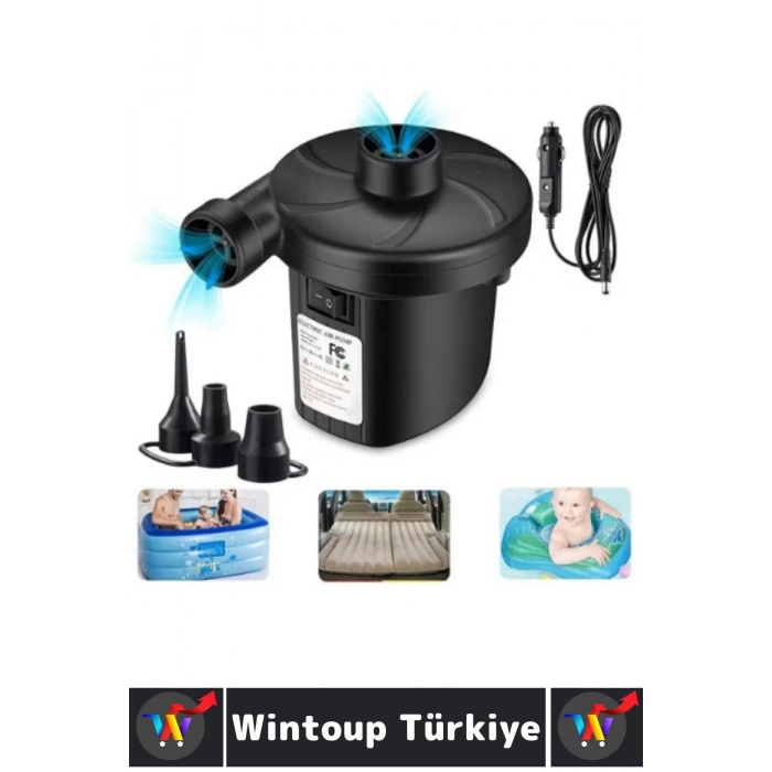 Premium Kamp Outdoor Su Sporları Şişirme Boşaltma 3 Başlıklı Çift Yönlü Elektrikli Hava Pompası