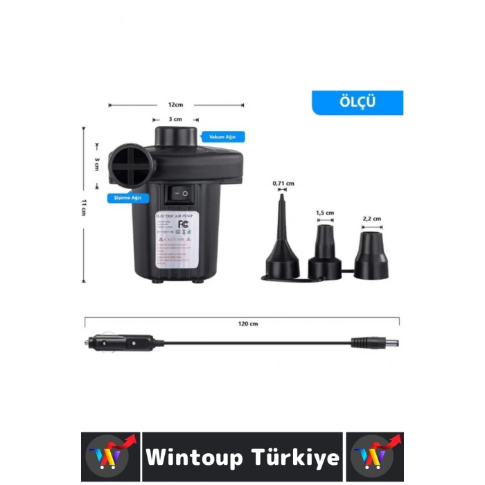 Premium Kamp Outdoor Su Sporları Şişirme Boşaltma 3 Başlıklı Çift Yönlü Elektrikli Hava Pompası