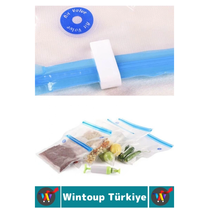 Kolay Kullanım Et Sebze Balık Gıda Manuel Pompalı Vakumlama Saklama Poşeti Özel Set 15 Poşet+1 Pompa