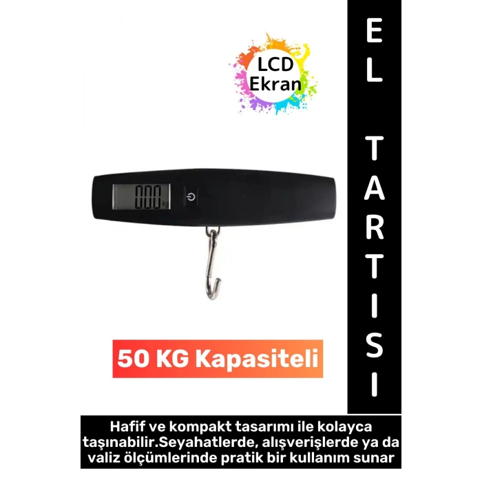 Çok Amaçlı Seyahat Bavul Ağırlık Ölçme Dijital LCD Ekran Max 50 Kg Taşınabilir Bagaj El Tartısı