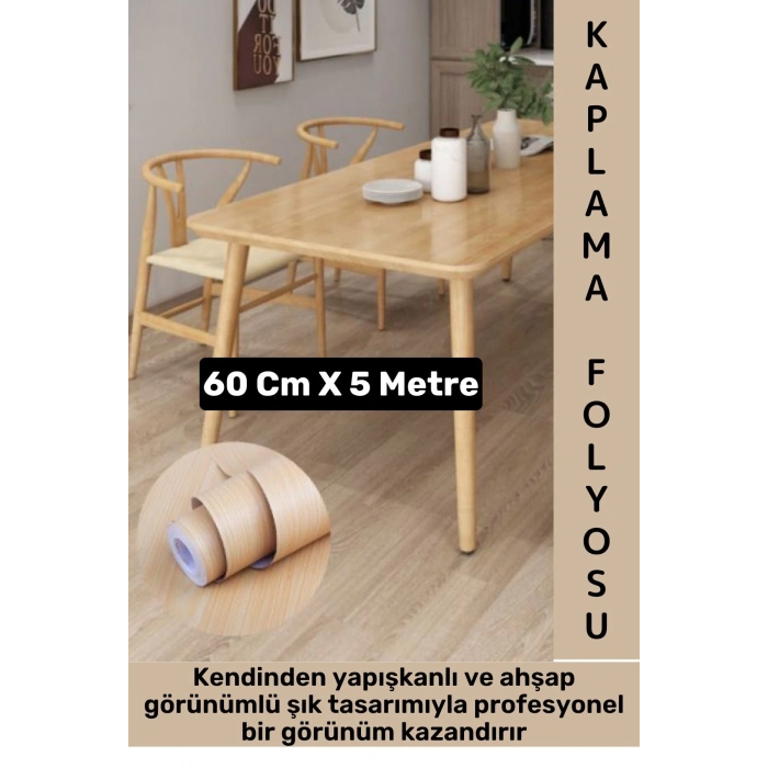 Kolay Temizlenir Su Yağ Neme Dayanıklı Şık Ahşap Görünümlü Kendinden Yapışkanlı Kaplama Kağıdı 5 Mtr