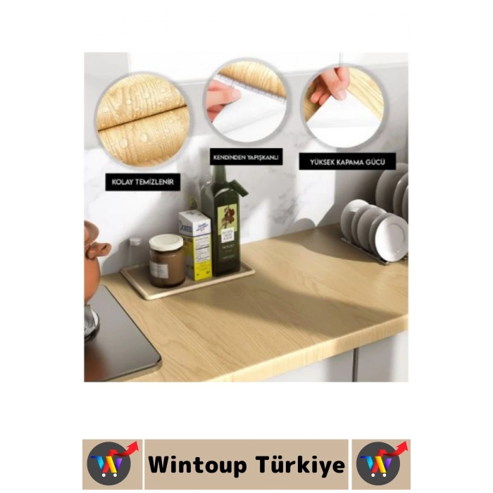 Kolay Temizlenir Su Yağ Neme Dayanıklı Şık Ahşap Görünümlü Kendinden Yapışkanlı Kaplama Kağıdı 5 Mtr