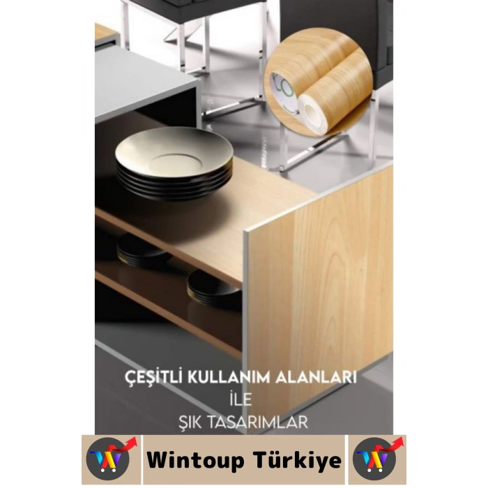 Kolay Temizlenir Su Yağ Neme Dayanıklı Şık Ahşap Görünümlü Kendinden Yapışkanlı Kaplama Kağıdı 5 Mtr