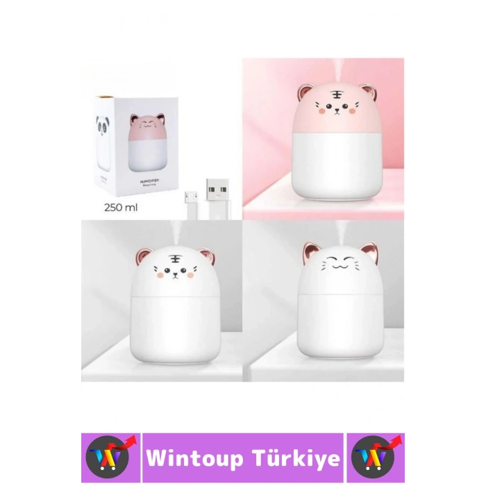 Portatif Sessiz Çalışır Şık Sevimli Kedi Tasarımlı Humidifier USB Şarjlı Oda Hava Nemlendirici 250ML