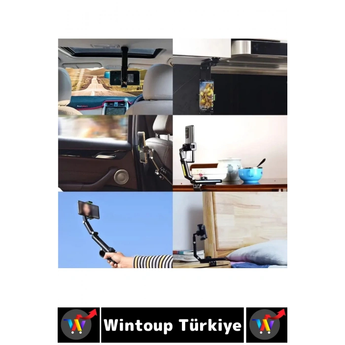 Kompakt Dayanıklı Dik Yatay Kullanım 1080 Derece Ayarlanabilir Çok Açılı Araç İçi Telefon Tutucu
