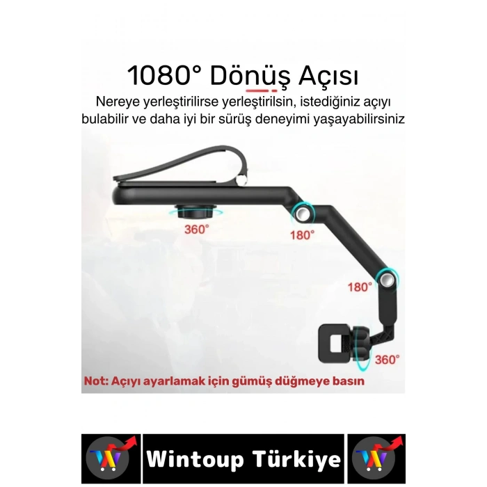 Kompakt Dayanıklı Dik Yatay Kullanım 1080 Derece Ayarlanabilir Çok Açılı Araç İçi Telefon Tutucu