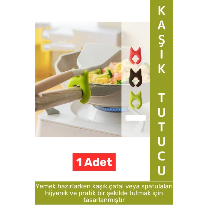 Yüksek Isıya Dayanklı Kaymaz Hijyenik Güvenli Pratik Spatula Çatal Tava Tencere Silikon Kaşık Tutucu