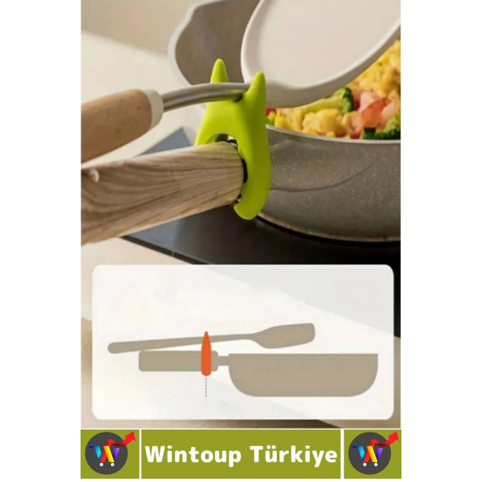 Yüksek Isıya Dayanklı Kaymaz Hijyenik Güvenli Pratik Spatula Çatal Tava Tencere Silikon Kaşık Tutucu