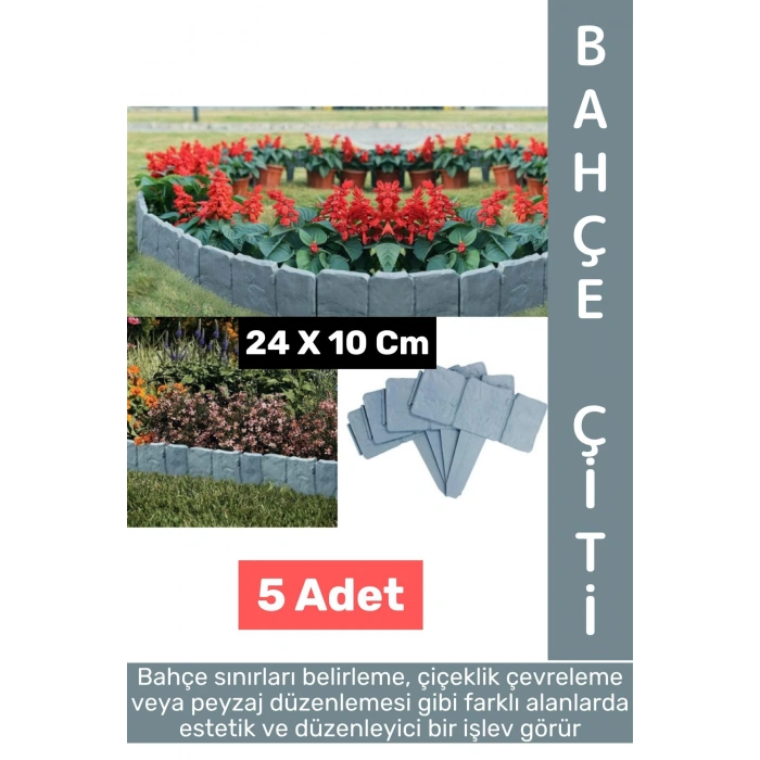 Dış Mekan Kolay Montaj Hava Koşullarına Dayanıklı Şık Estetik Doğal Taş Görünümlü Bahçe Çiti 5 Adet