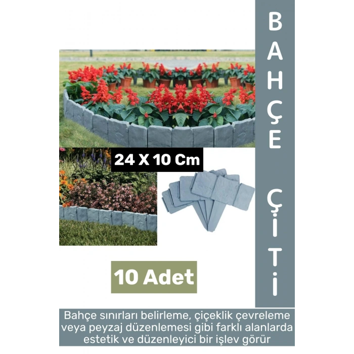 Dış Mekan Kolay Montaj Hava Koşullarına Dayanıklı Şık Estetik Doğal Taş Görünümlü Bahçe Çiti 10 Adet