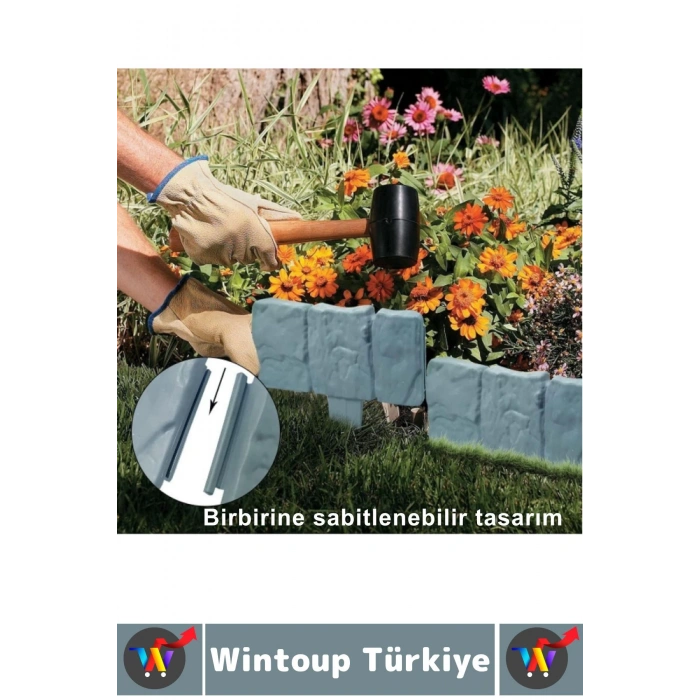 Dış Mekan Kolay Montaj Hava Koşullarına Dayanıklı Şık Estetik Doğal Taş Görünümlü Bahçe Çiti 10 Adet