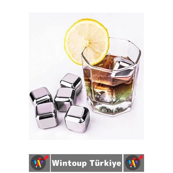 Yıkanabilir Kokteyl İçki Alkol Viski Sulandırmayan Saklama Kutulu Metal Kaplama Buz Taşı 4 Adet