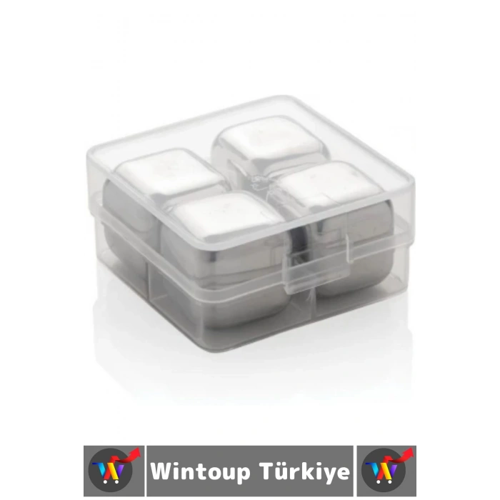 Yıkanabilir Kokteyl İçki Alkol Viski Sulandırmayan Saklama Kutulu Metal Kaplama Buz Taşı 4 Adet