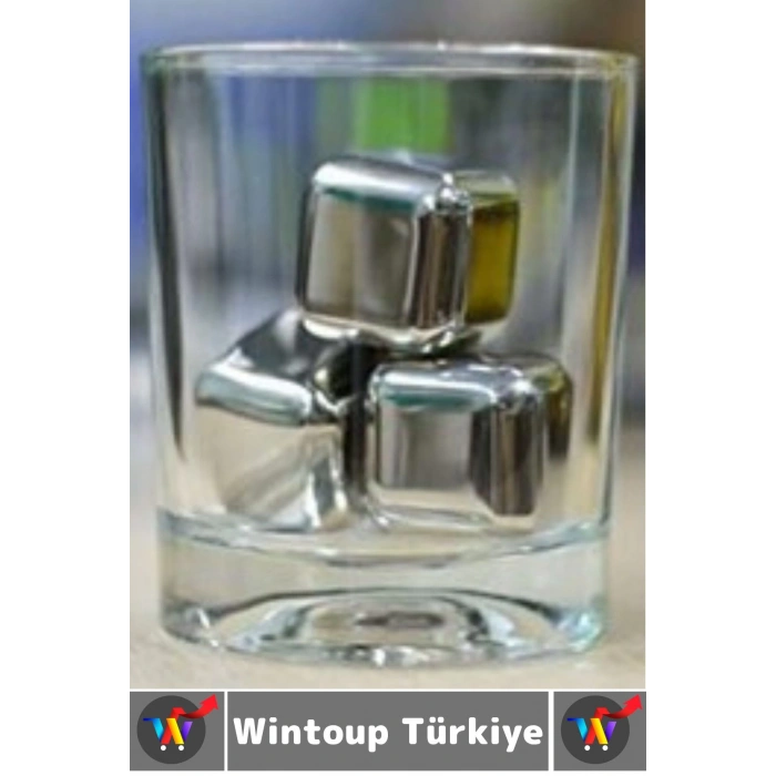 Yıkanabilir Kokteyl İçki Alkol Viski Sulandırmayan Saklama Kutulu Metal Kaplama Buz Taşı 4 Adet