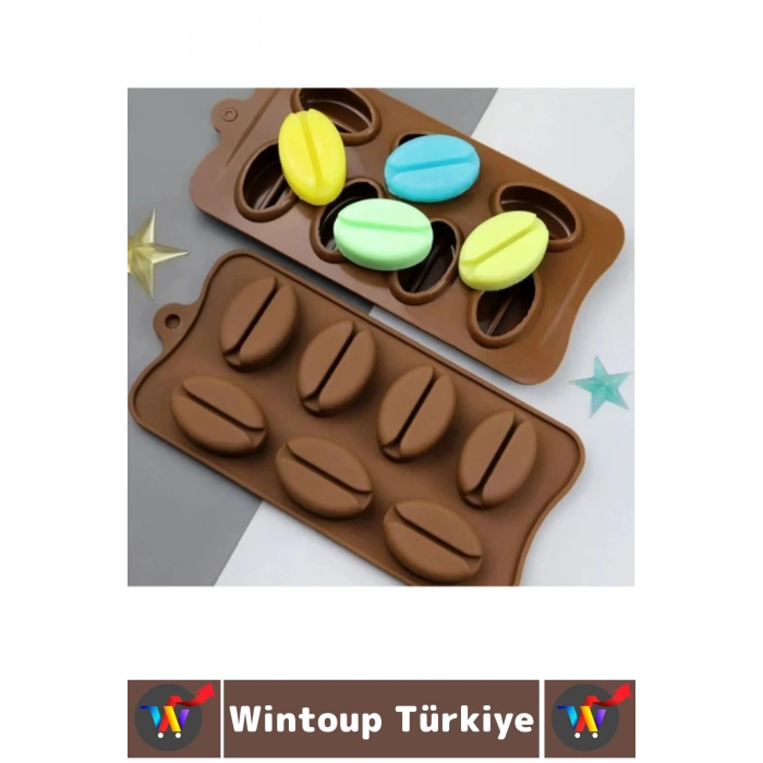 Sıcak Soğuğa Dayanıklı Tatlı Çikolata Jelibon Şık Kahve Çekirdeği Şekilli Esnek Silikon Kalıp 2 Adet