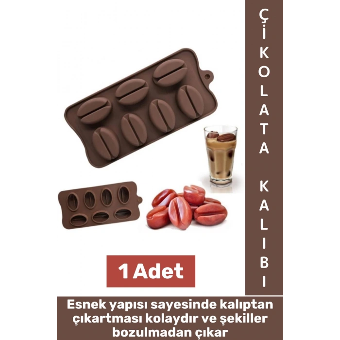 Sıcak Soğuğa Dayanıklı Tatlı Çikolata Jelibon Çok Şık Kahve Çekirdeği Şekilli Esnek Silikon Kalıp