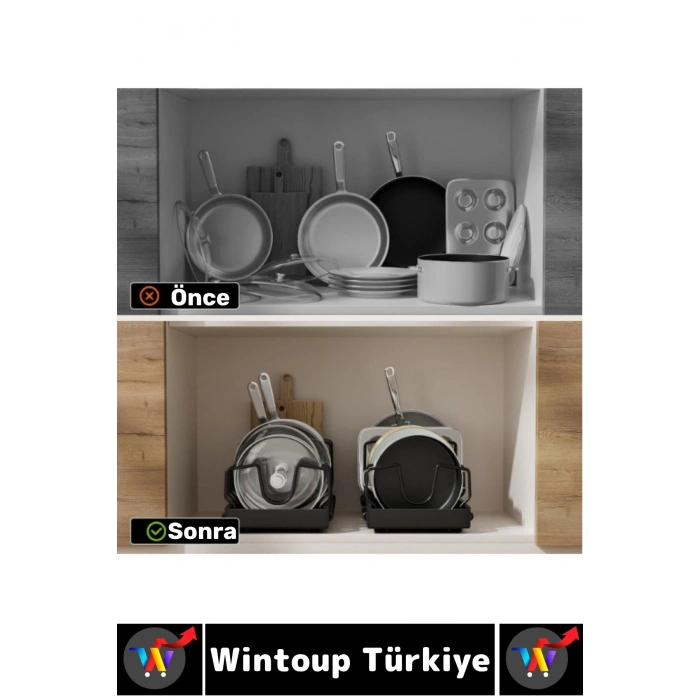 Mutfak Dolap İçi Tezgah Dağınıklık Önleyen Montajsız Teleskopik Raylı Tava Tencere Organizeri