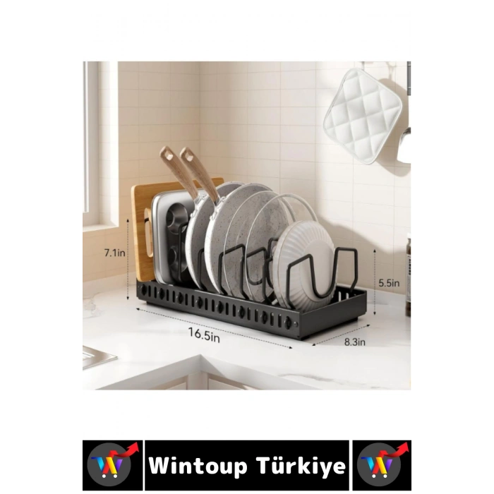 Mutfak Dolap İçi Tezgah Dağınıklık Önleyen Montajsız Teleskopik Raylı Tava Tencere Organizeri