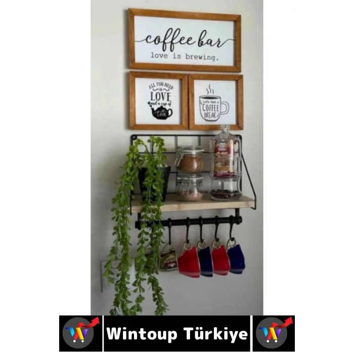 Dayanıklı Kolay Montaj Mutfak Kahve Köşesi Dolap Tezgah Üstü Düzenleyici Estetik Metal Askılıklı Raf