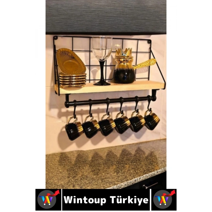 Dayanıklı Kolay Montaj Mutfak Kahve Köşesi Dolap Tezgah Üstü Düzenleyici Estetik Metal Askılıklı Raf