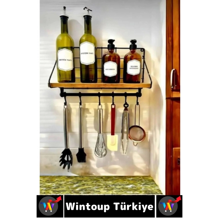 Dayanıklı Kolay Montaj Mutfak Kahve Köşesi Dolap Tezgah Üstü Düzenleyici Estetik Metal Askılıklı Raf