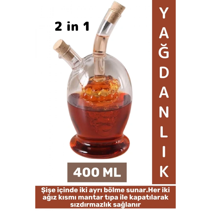 Yüksek Kaliteli Sızdırmaz Kapak Yağ Sirke Limon Karışmaz Tek Şişe 2 in 1 Şık Cam Yağdanlık Sirkelik